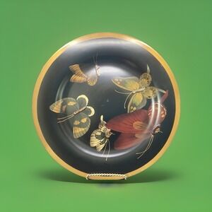 Vintage Butterfly Plate - Black w/ Gold Trim - 3D Butterflies